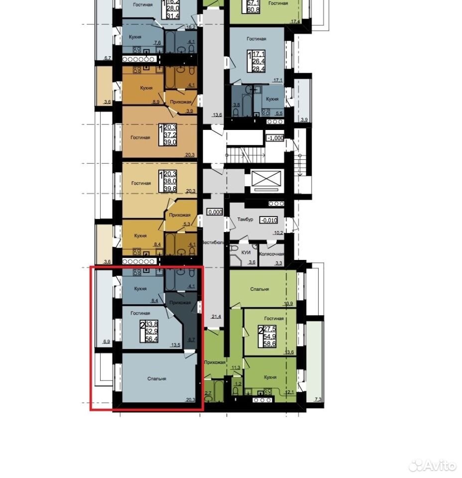 2-к квартира, 57 м², 1/9 эт.