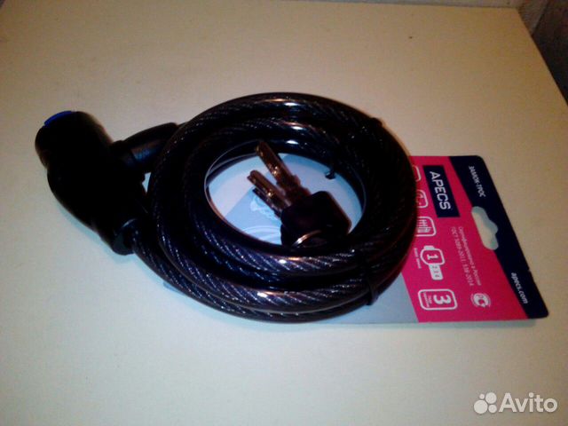 Замок противоугонный тросовый (велозамок) 1,5 м