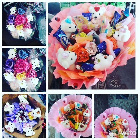 Букеты из мягких игрушек и сладостей
