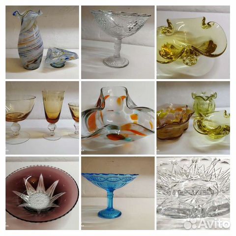 Вазы, фруктовницы, пепельницы из цветного стекла С