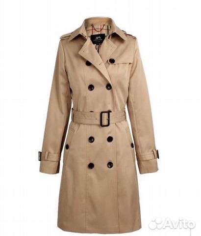 Плащ бежевый двубортный в стиле Burberry