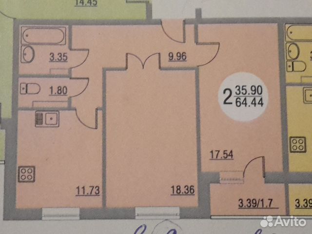 2-к квартира, 64 м², 2/12 эт. 2-к квартира, 64 м², 2/12 эт.