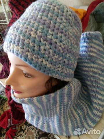 Набор шапка и шарф, вязанные крючком и спицами