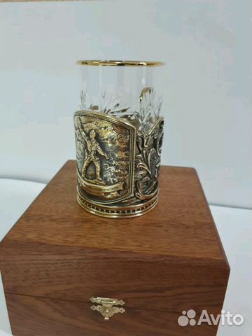 Подстаканник с хрустальным стаканом и ложкой