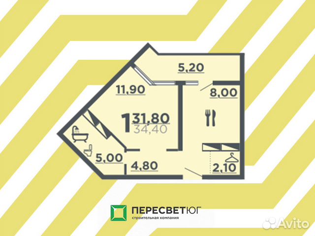 1-к квартира, 31.8 м², 9/16 эт.