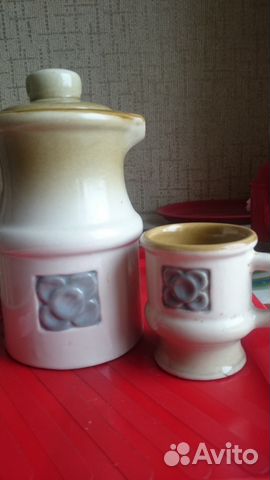 Керамический кувшин с кружкой, СССР, 1,3 л Керамический кувшин с кружкой, СССР, 1,3 л