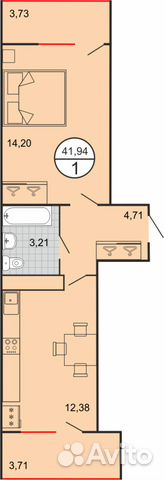 1-к квартира, 42 м², 5/7 эт.