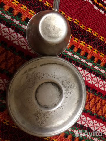 Мельхиоровая кофейная пара - чашка и блюдце СССР Мельхиоровая кофейная пара - чашка и блюдце СССР