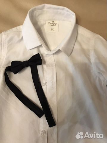 Рубашка детская белая с бабочкой, р.80, б/у Рубашка детская белая с бабочкой, р.80, б/у