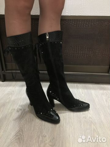 Осенние сапоги из натуральной кожи и замши р.39
