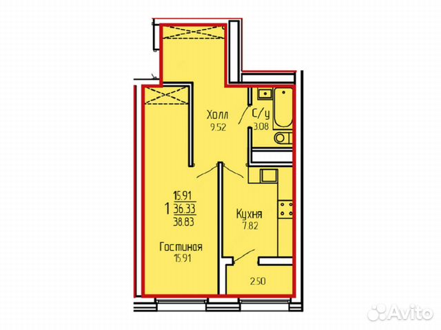 1-к квартира, 38.8 м², 17/19 эт. 1-к квартира, 38.8 м², 17/19 эт.