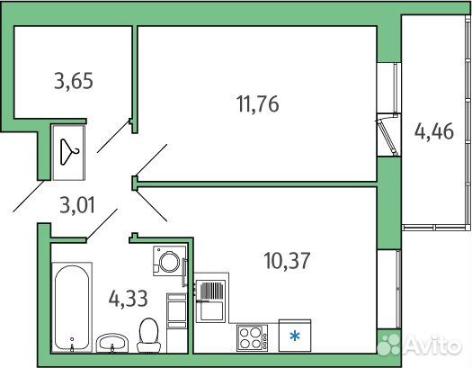 1-к квартира, 34.5 м², 9/9 эт.