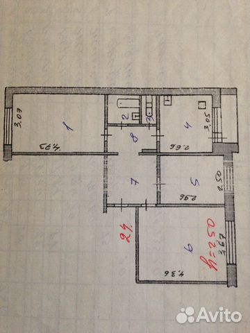 3-к квартира, 61.4 м², 1/5 эт.