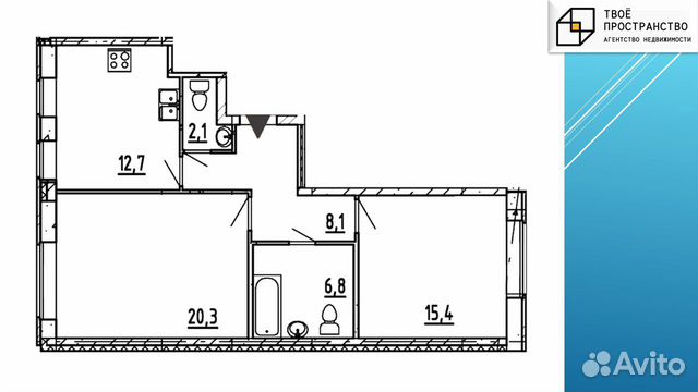 2-к квартира, 65.4 м², 2/10 эт.