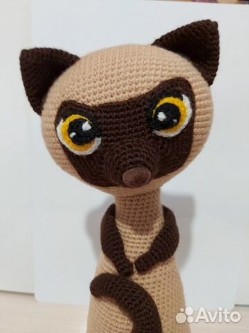 Игрушка Кот рост 33 см, вязаный крючком