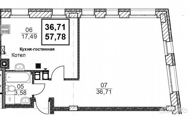 1-к квартира, 57.8 м², 4/7 эт.