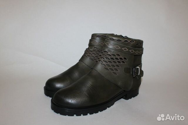 Женские тёмно-зелёные кожаные ботинки