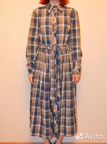 Платье-рубашка в клетку с поясом Платье-рубашка в клетку с поясом