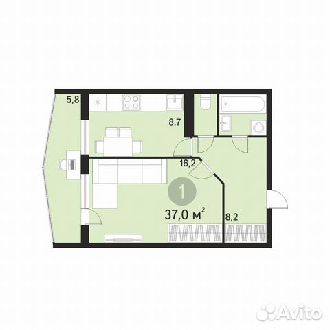 1-к квартира, 37 м², 7/10 эт.