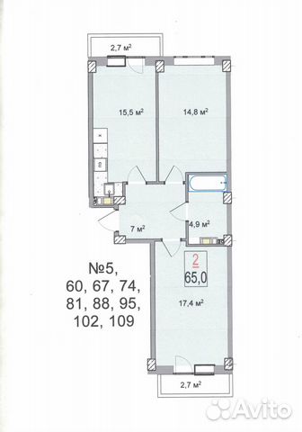 2-к квартира, 65 м², 6/8 эт. 2-к квартира, 65 м², 6/8 эт.