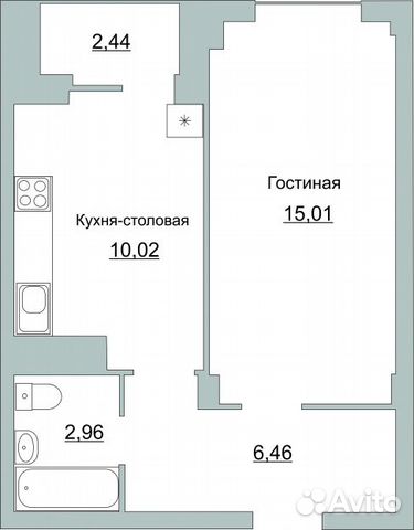 1-к квартира, 36 м², 6/10 эт.
