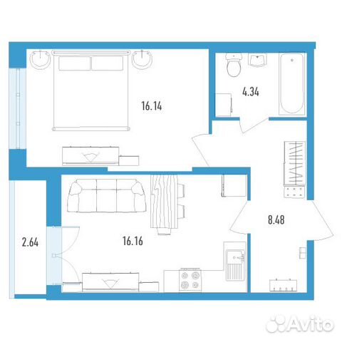 1-к квартира, 46 м², 2/18 эт.