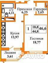1-к квартира, 46.5 м², 4/13 эт.