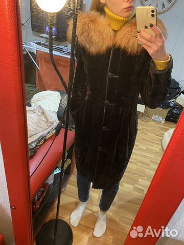 Шуба женская цигейка с лисой