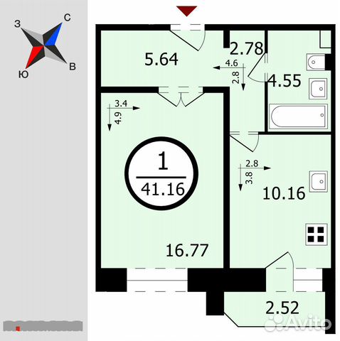 1-к квартира, 41.2 м², 2/17 эт.