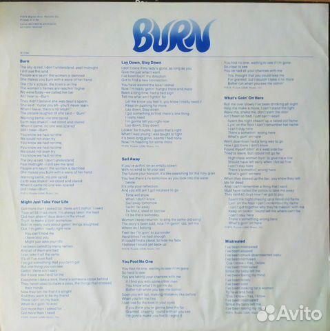 Deep Purple Burn 1974 USA Warner Vg/Ex