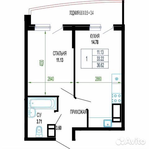1-к квартира, 36.6 м², 20/24 эт. 1-к квартира, 36.6 м², 20/24 эт.