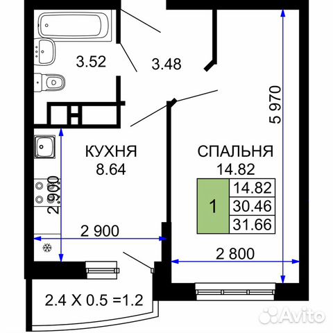 1-к квартира, 31.7 м², 11/24 эт.