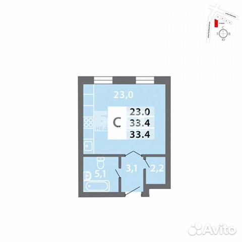 1-к квартира, 33.5 м², 2/10 эт. 1-к квартира, 33.5 м², 2/10 эт.