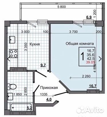 1-к квартира, 39.1 м², 3/9 эт.