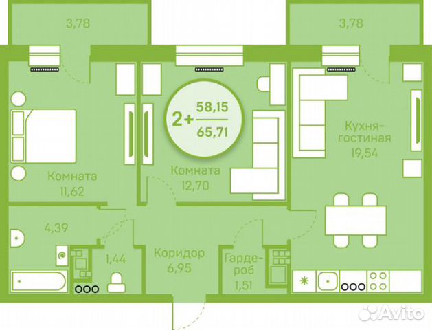 2-к квартира, 58.2 м², 11/20 эт.