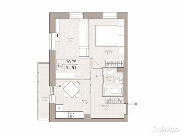 2-к квартира, 54 м², 7/19 эт. 2-к квартира, 54 м², 7/19 эт.