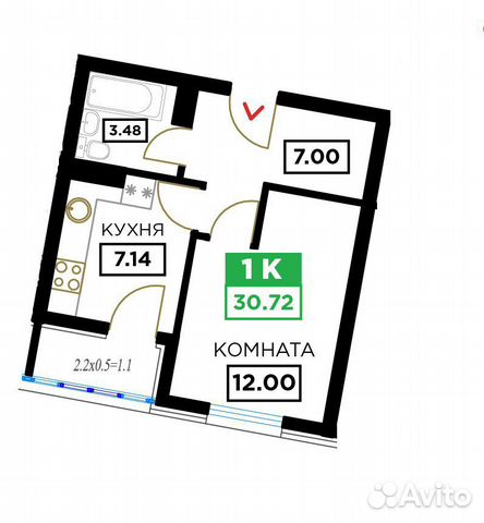 1-к квартира, 30.7 м², 16/24 эт.