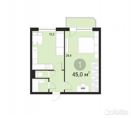 1-к квартира, 40.1 м², 3/9 эт. 1-к квартира, 40.1 м², 3/9 эт.