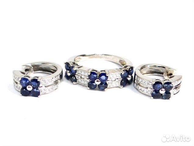 Золотой комплект 750 пр с сапфирами и бриллиантами Золотой комплект 750 пр с сапфирами и бриллиантами