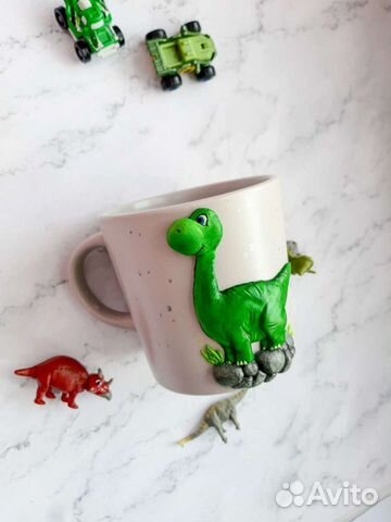 Кружка ручной работы, динозавр, подарок мальчику