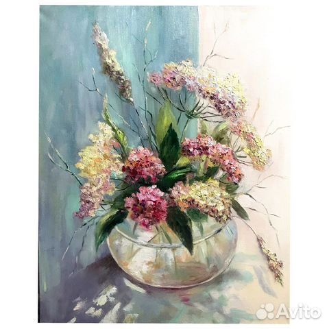 Картина с цветами гортензии,пионы,маслом