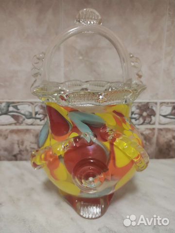 Конфетница корзинка цветное стекло