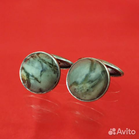 Запонки Серпентин серебро 875 проба СССР