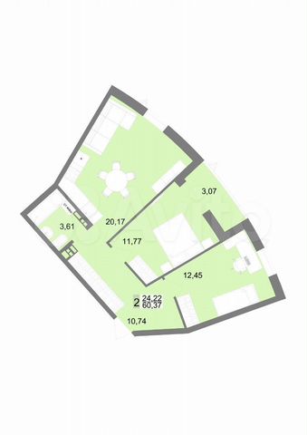 2-к. квартира, 60,4 м², 6/23 эт.