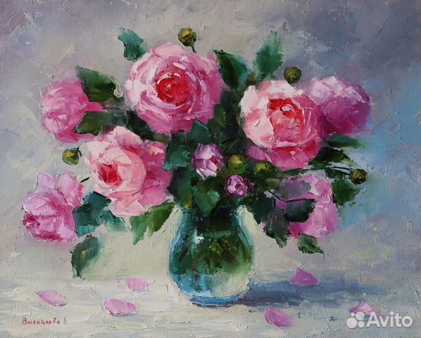 Картина маслом Пионы Цветы 40х50см