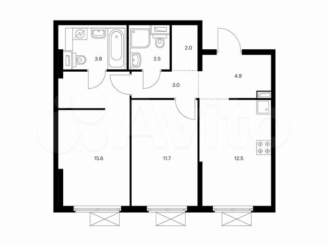 2-к. квартира, 56 м², 11/15 эт.
