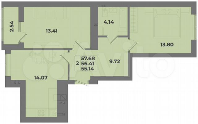 2-к. квартира, 57,7 м², 8/10 эт.