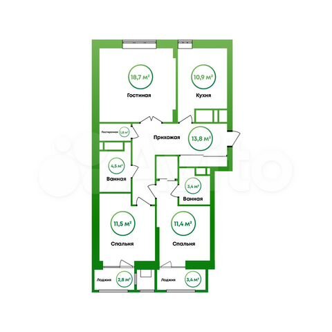 3-к. квартира, 82,4 м², 9/16 эт.