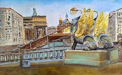 Картина маслом Банковский мост Санкт-Петербург