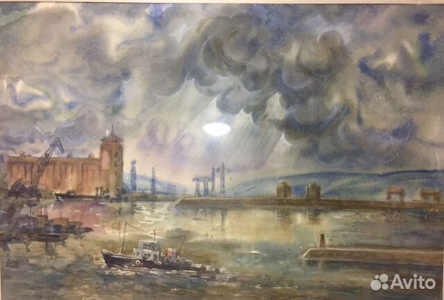 Картина. Волжская гэс. Жигулевск. Акварель